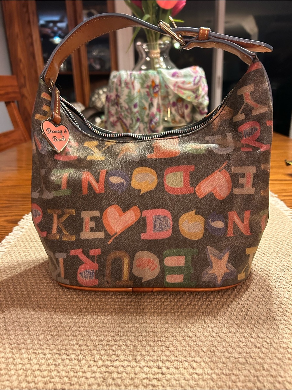 Dooney & Bourke Multicolor Letter-Print Hobo handbag in Brown